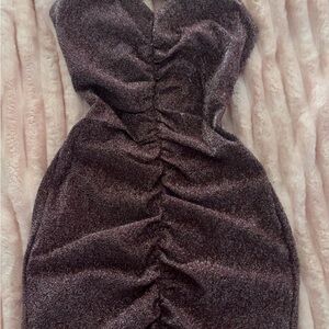 Chic Strapless Ruched Dress in Shimmering Black